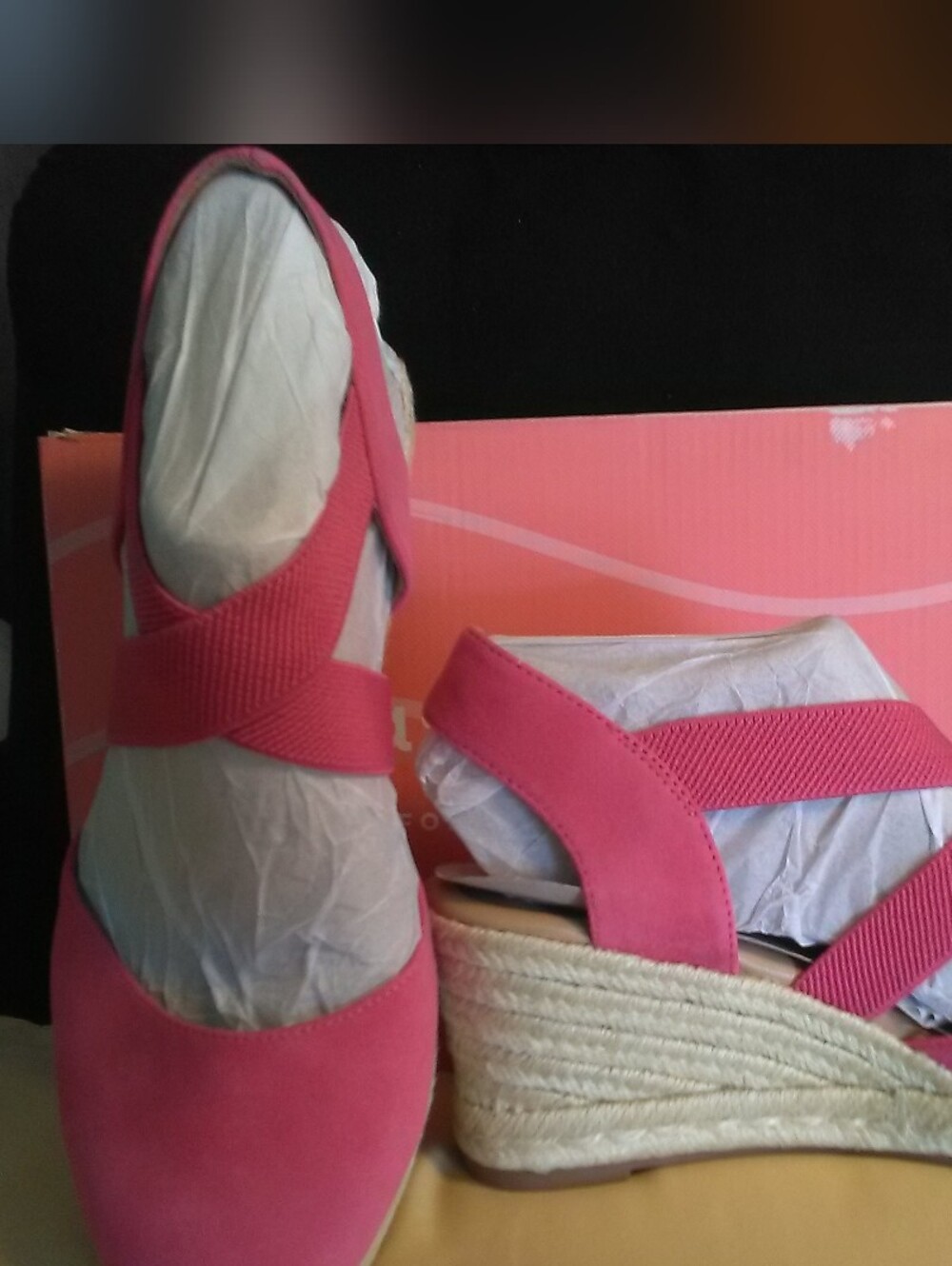 NIB EASY SPIRIT Women’s Pink Wedge Espadrille Sandals SZ 7.5 3 IN. HEEL